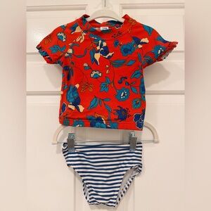 Janie and Jack Red Floral Stripes Tankini Swimsuit, 6-12m